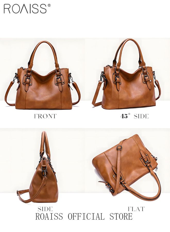 Large Crossbody Bags Ladies Shoulder Handbags Purse Set for Women Hobo Totes PU Leather Purses and Handbags Shoulder Bag Vegan Leather Tote Brown Adjustable Waterproof Daypack