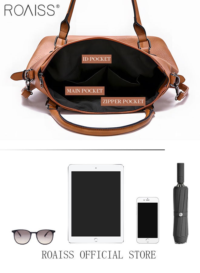 Large Crossbody Bags Ladies Shoulder Handbags Purse Set for Women Hobo Totes PU Leather Purses and Handbags Shoulder Bag Vegan Leather Tote Brown Adjustable Waterproof Daypack