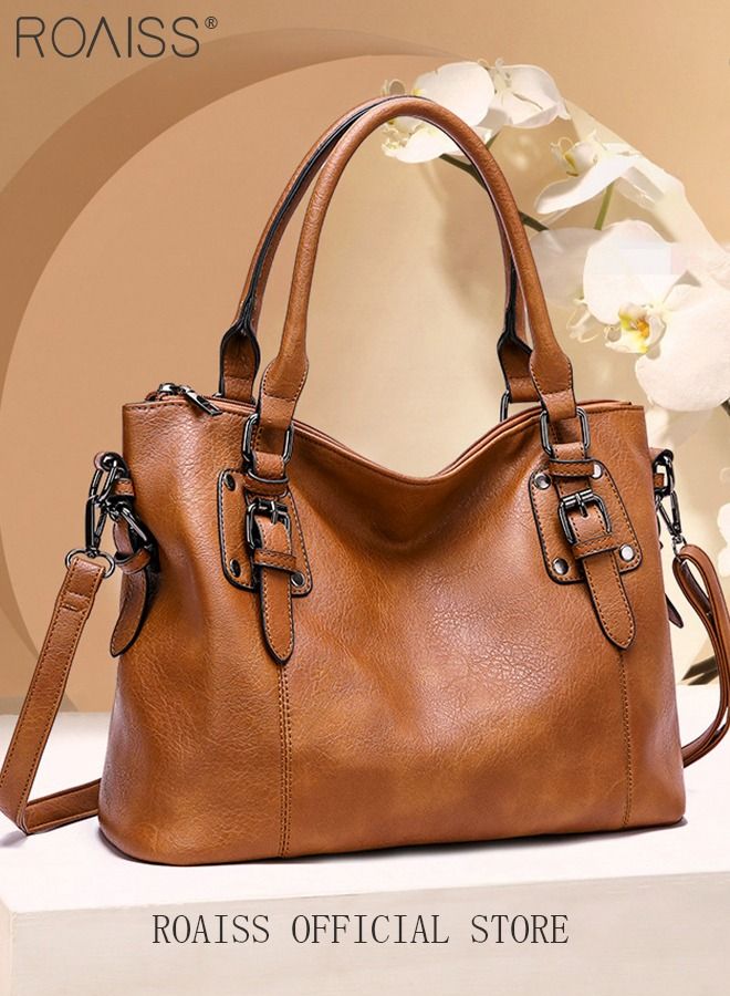 Large Crossbody Bags Ladies Shoulder Handbags Purse Set for Women Hobo Totes PU Leather Purses and Handbags Shoulder Bag Vegan Leather Tote Brown Adjustable Waterproof Daypack