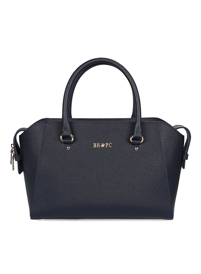 Satchel Leather Bag With Zippered Closure Dark Blue