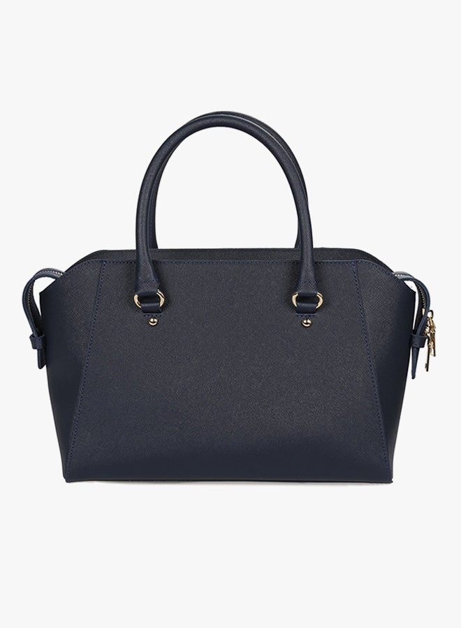 Satchel Leather Bag With Zippered Closure Dark Blue