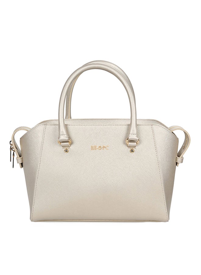 Satchel Leather Bag With Zippered Closure Gold