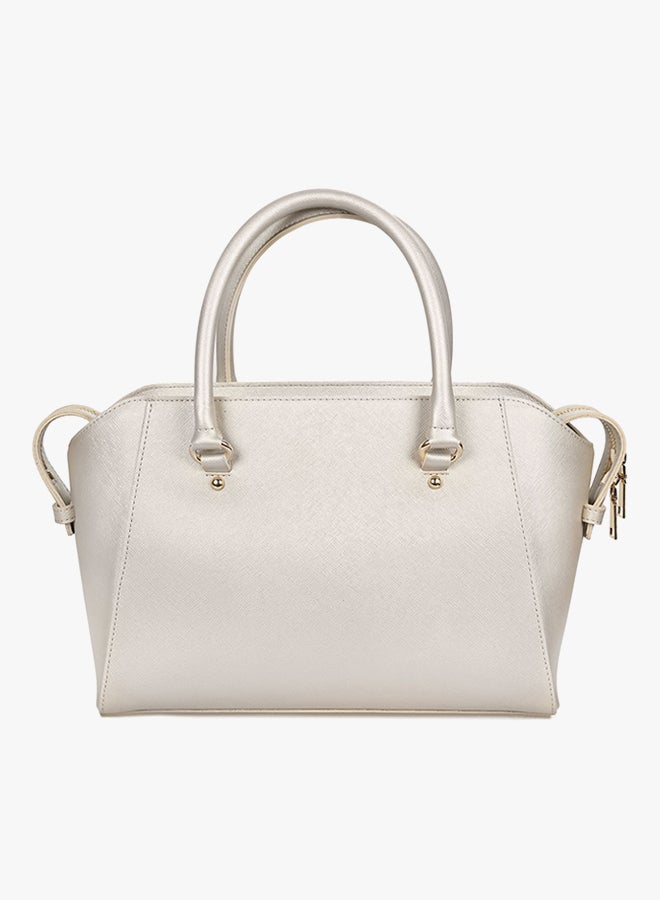 Satchel Leather Bag With Zippered Closure Gold