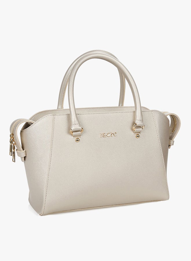 Satchel Leather Bag With Zippered Closure Gold