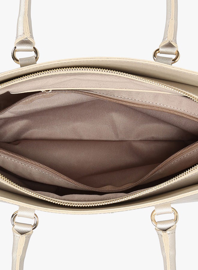 Satchel Leather Bag With Zippered Closure Gold