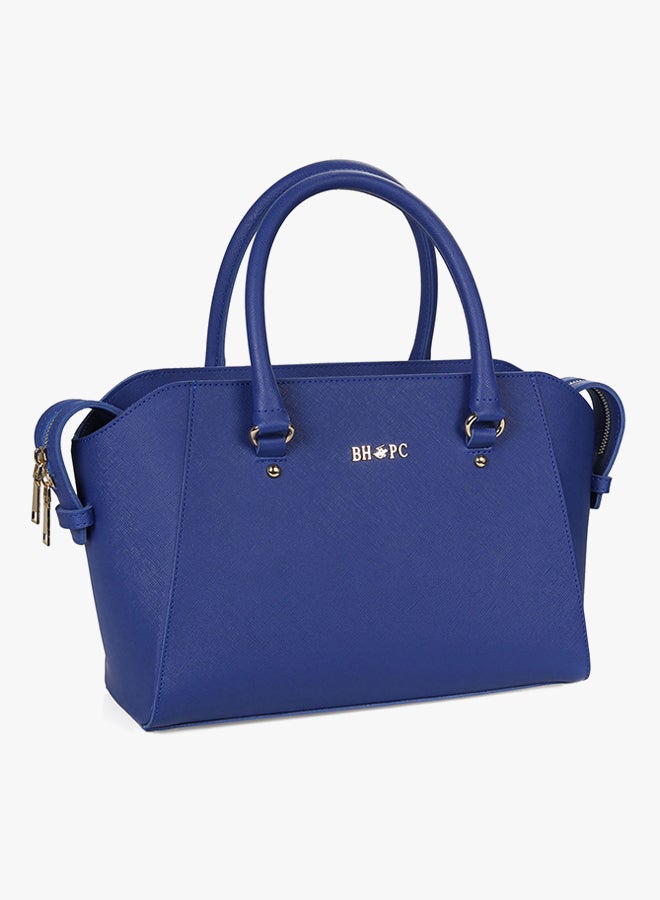 Satchel Leather Bag With Zippered Closure Sax Blue
