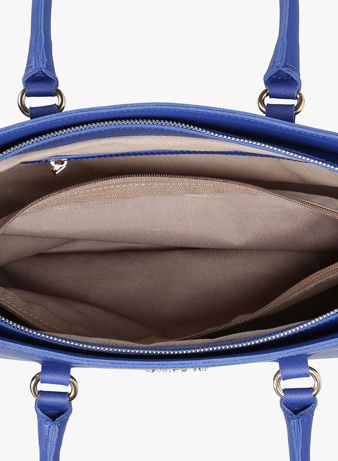 Satchel Leather Bag With Zippered Closure Sax Blue