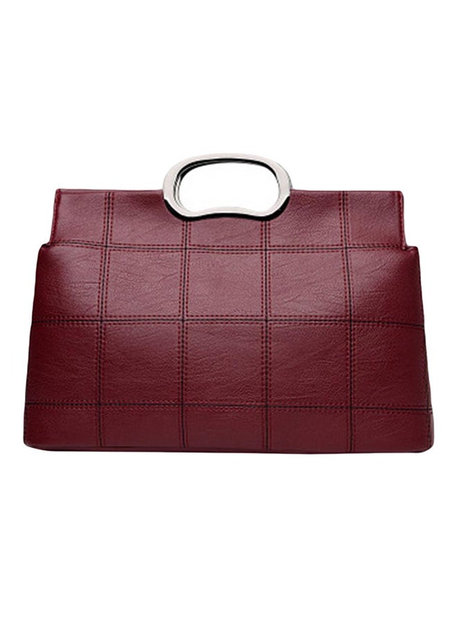 Grid Style Faux Leather Handbag Wine Red