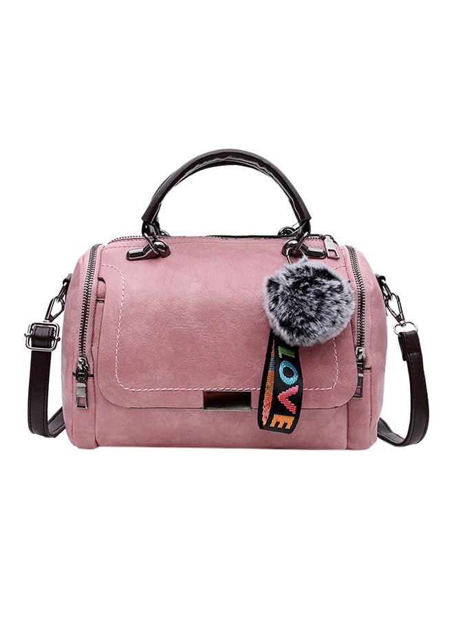 Leather Flap Closure Satchel Bag Pink