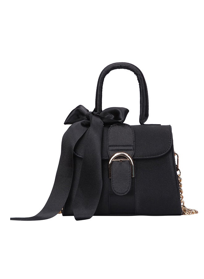 Bow Decor Stylish Pure Color Crossbody Bag Black