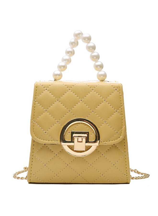 Versatile Vintage Pearl Decor Solid Color Stylish Bag Yellow