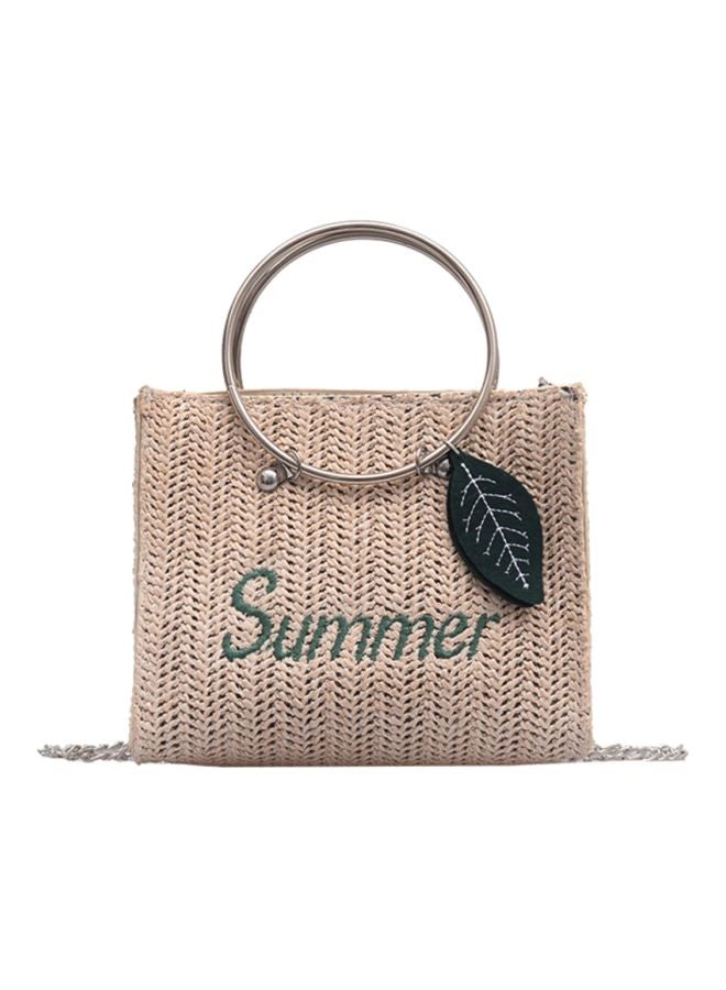 Summer Embroidered Satchel Handbag Beige/Silver