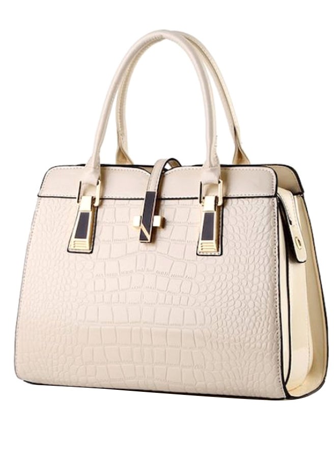 Crocodile Print Solid Colour Trendy Satchel Handbag Beige