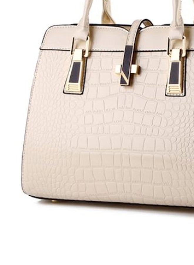 Crocodile Print Solid Colour Trendy Satchel Handbag Beige