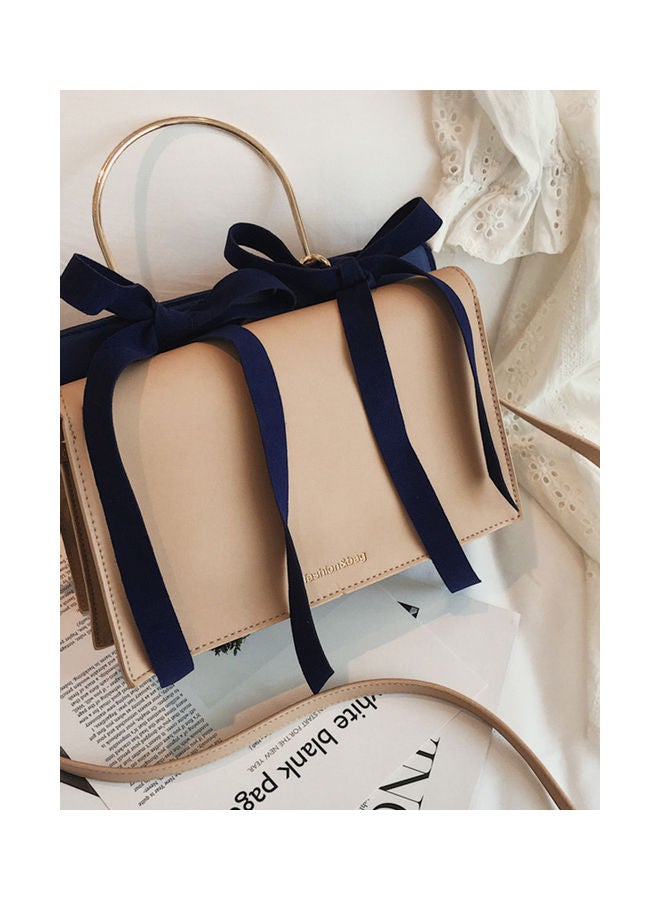 Women's Handbag Elegant Sweet Style Solid Color Ribbon Design Bag Khaki