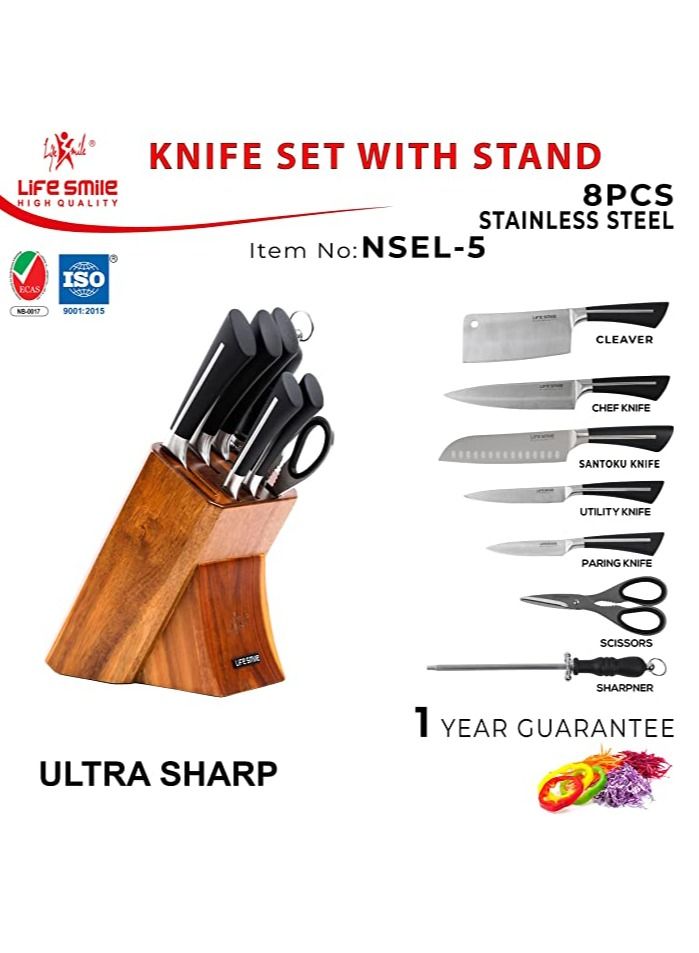 Kitchen Knife Set -Professional 8 PCS Knife Set With Wood block High Carbon Stainless Steel With Knife Sharpner - Ultra Sharp