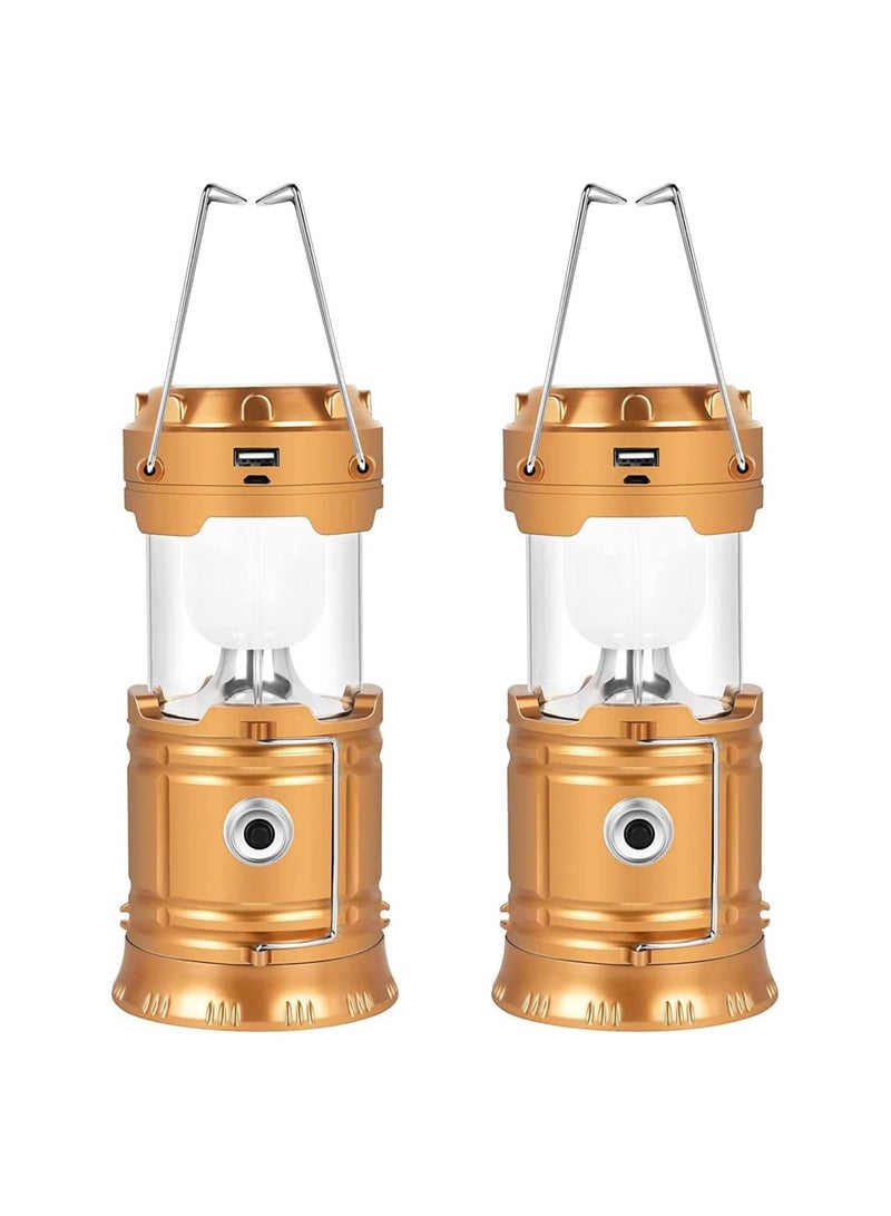 Solar Camping Lights 2 Packs, USB Direct Charge Ultra Bright LED Collapsible Water Resistant Lanterns Flashlights
