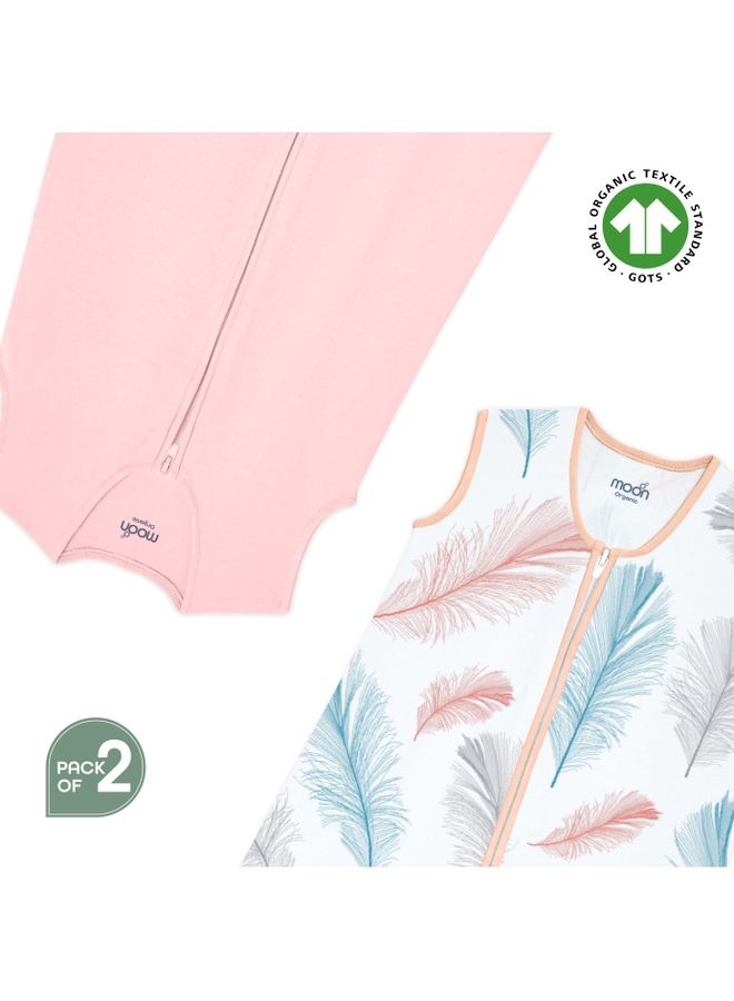Pack Of 2 Organic Baby Sleepsack, Feature And Pink S/M
