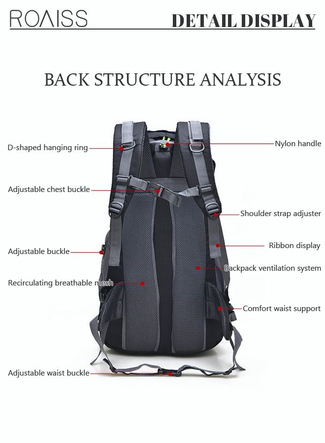 Unisex Outdoor Backpack 50L Capacity Multifunction Multi-pocket Water-resistant Oxford Shockproof Decompression for Camping Hiking Climbing Sports Travel Black