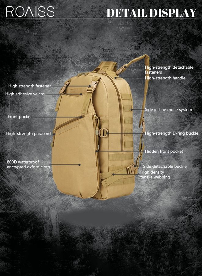 Unisex Professional Hiking Backpack Tactical Pack Waterproof 800D Oxford Encryption Multifunction Luggage Bag for Camping Sports Travel Outdoor Climbing Khaki