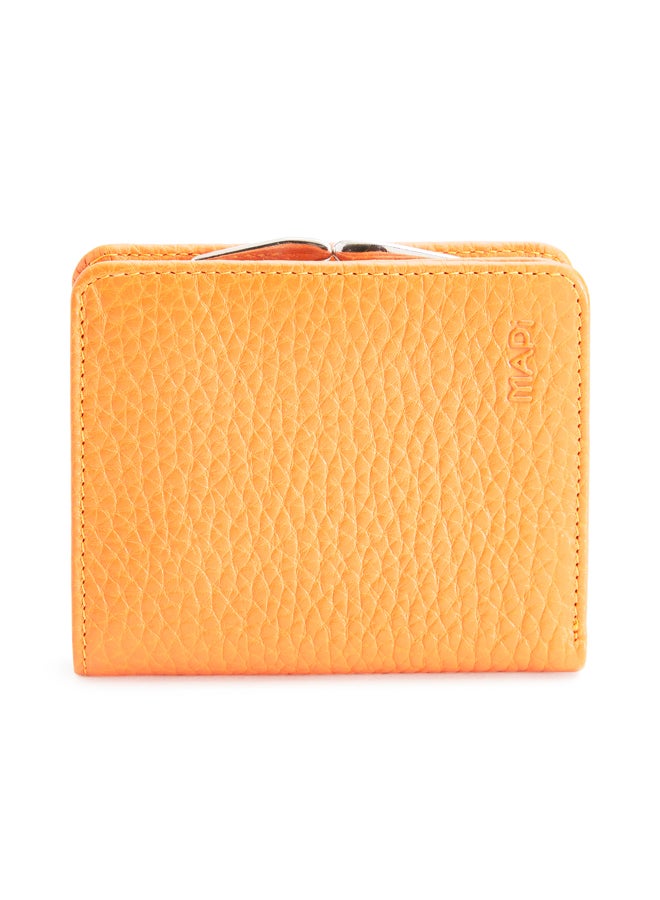 Pebbled Leather Kisslock Wallet Orange