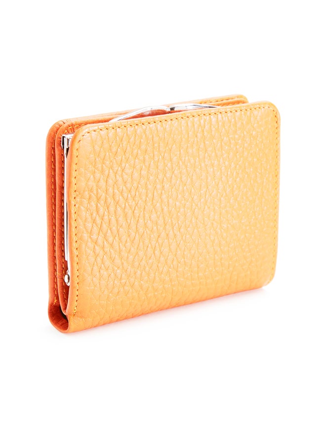 Pebbled Leather Kisslock Wallet Orange
