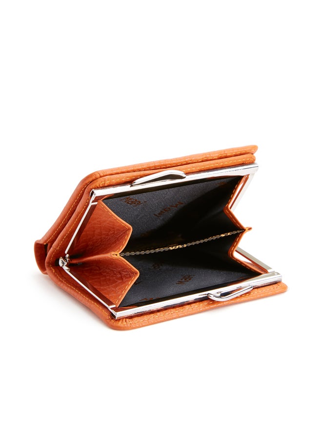 Pebbled Leather Kisslock Wallet Orange