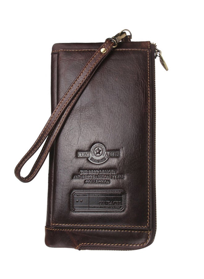 Leather Wallet With Wrist Strap Brown