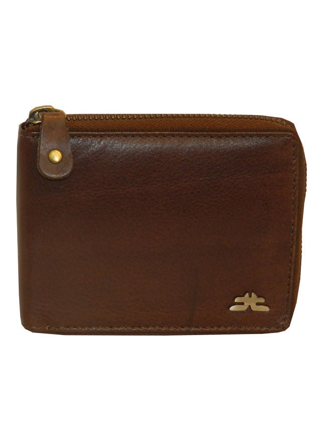 Genuine Leather Designer Wallet With Full Zipper Dark Brown