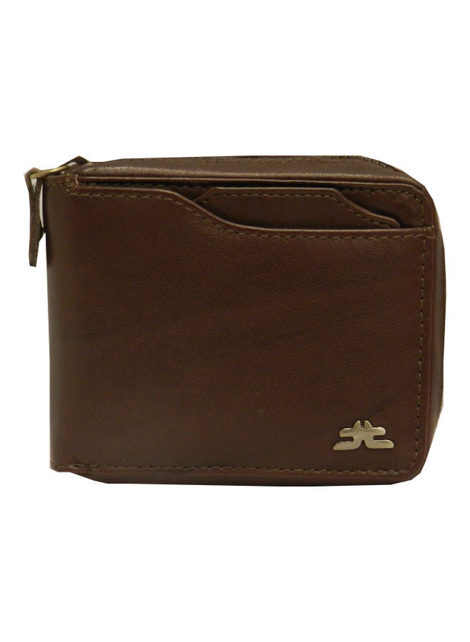 Genuine Leather Designer Wallet With Zipper Dark Brown