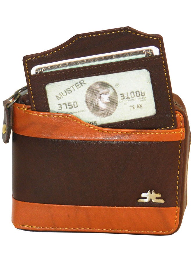 Genuine Leather Designer Wallet With Zipper Dark Brown