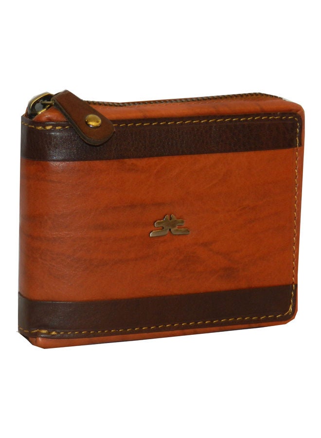 Genuine Leather Designer Wallet With Zipper Rust