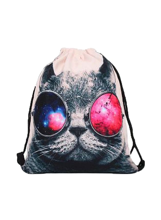 Cat Printed Sack Pack Beige/Grey/Pink