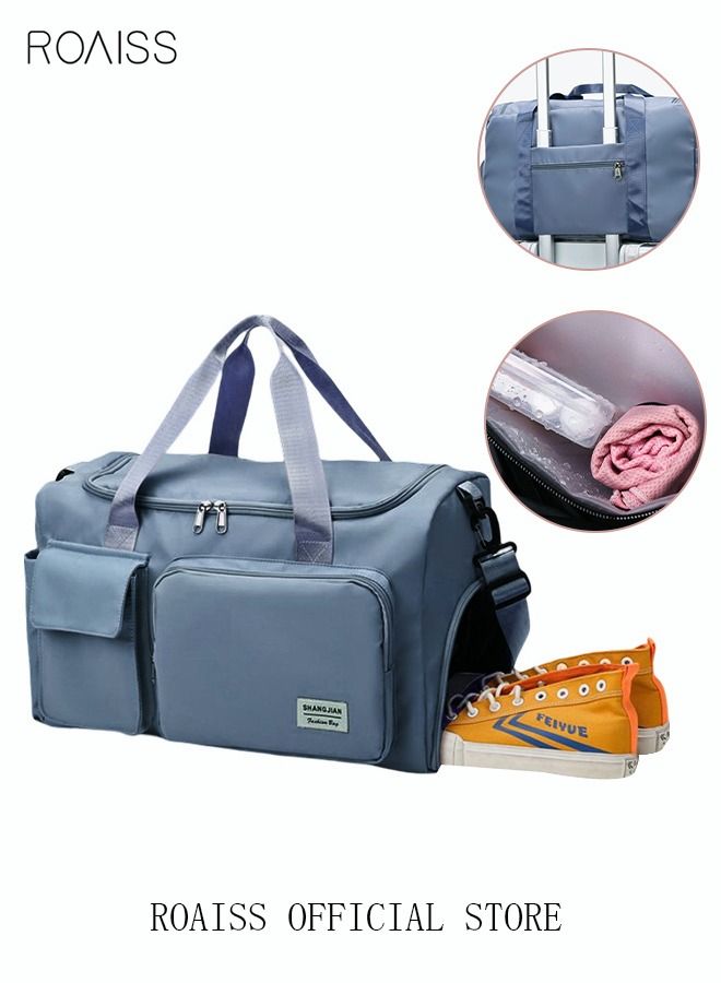 Duffle Bag for Women Sports with Wet Pocket Shoe Compartment Overnight Weekender Travel Bag Thicken Sports Tote Gym Bag Workout Carry on Bag with Adjustable Strap Blue