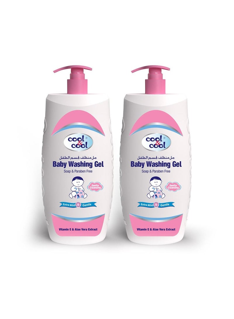 Cool & Cool Baby Wash Gel - 750ml (Pack of 2) - Head-to-Toe Baby Bath, Dye Free, Tear Free, Paraben Free, Vitamin E & Aloe Vera - 1.5L