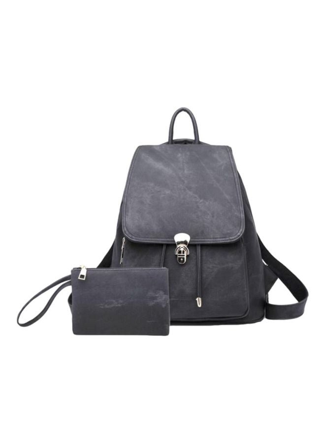 Denim Knapsack Backpack With Purse Black
