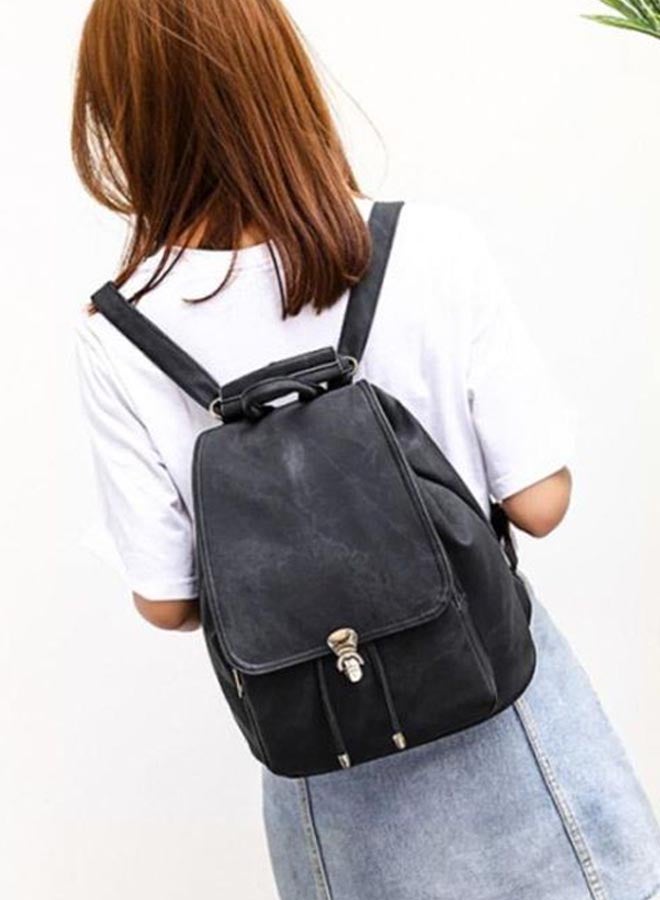 Denim Knapsack Backpack With Purse Black
