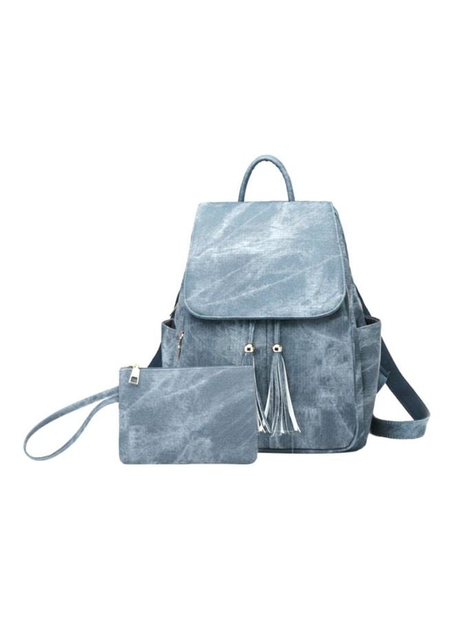 Polyurethane Backpack With Tassel Purse Blue/White