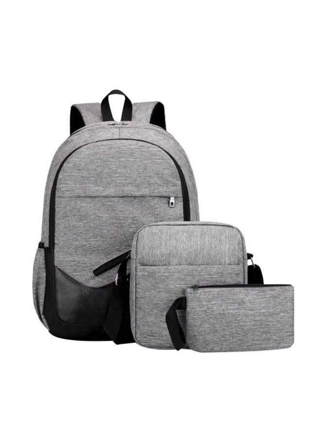 3-Piece Nylon Backpack Grey/Black