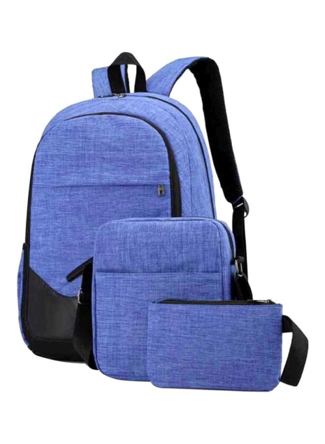 3-Piece Nylon Backpack Set Blue/Black