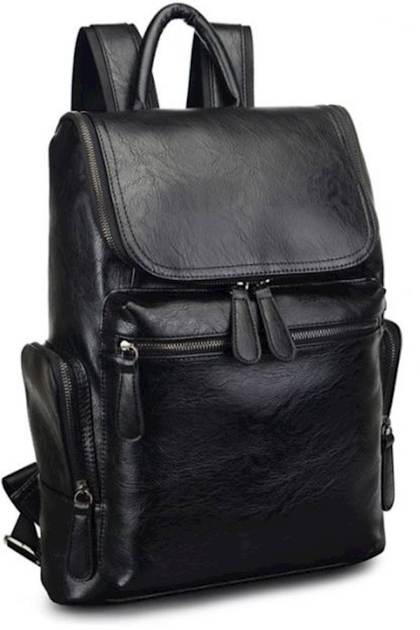 Leather Double Shoulder Men'S Backpack Black