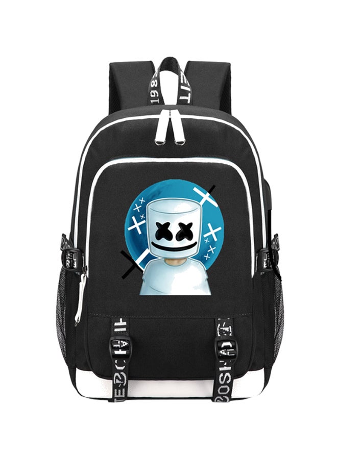 DJ Marshmello Printed School Backpack With USB Charging Port Black/White