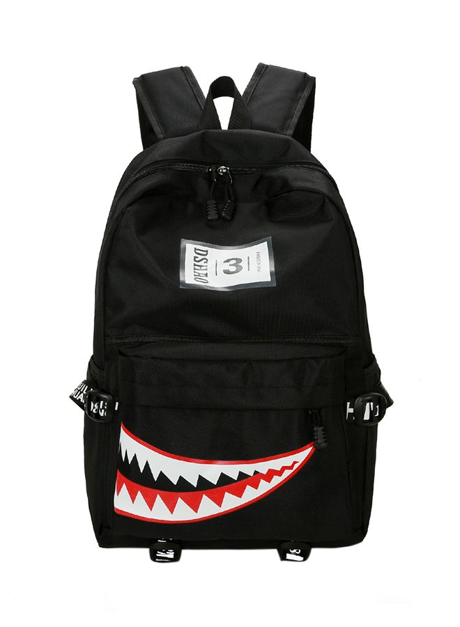 Shark Pattern Sporty Preppy Large Capacity Backpack Black