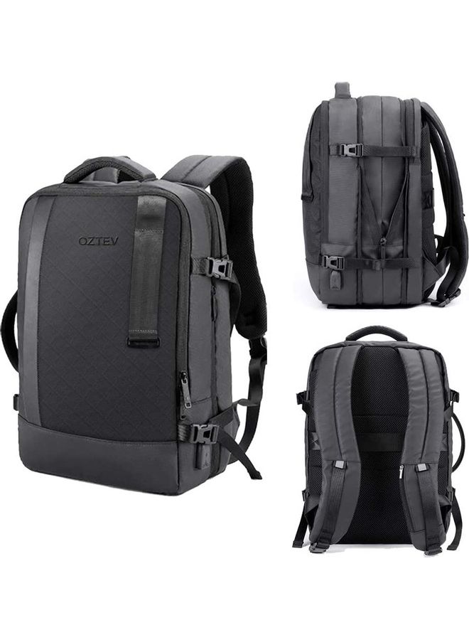 Adjustable Waterproof Multifunctional Travel Laptop Backpack With USB Charging Port Black