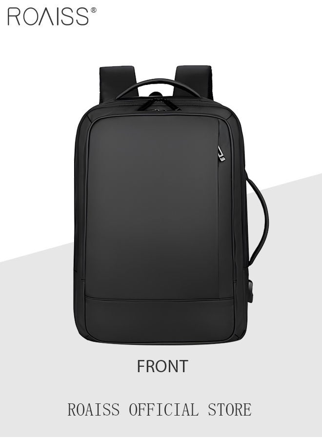 Waterproof Nylon Backpack Casual Scalable Capacity Large Capacity Laptop Multifunction Breathable School Bag with USB Port for Men Work Travel Flight Business Black