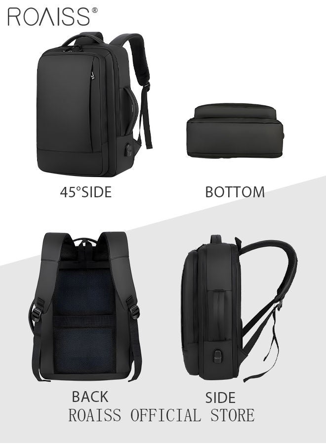 Waterproof Nylon Backpack Casual Scalable Capacity Large Capacity Laptop Multifunction Breathable School Bag with USB Port for Men Work Travel Flight Business Black