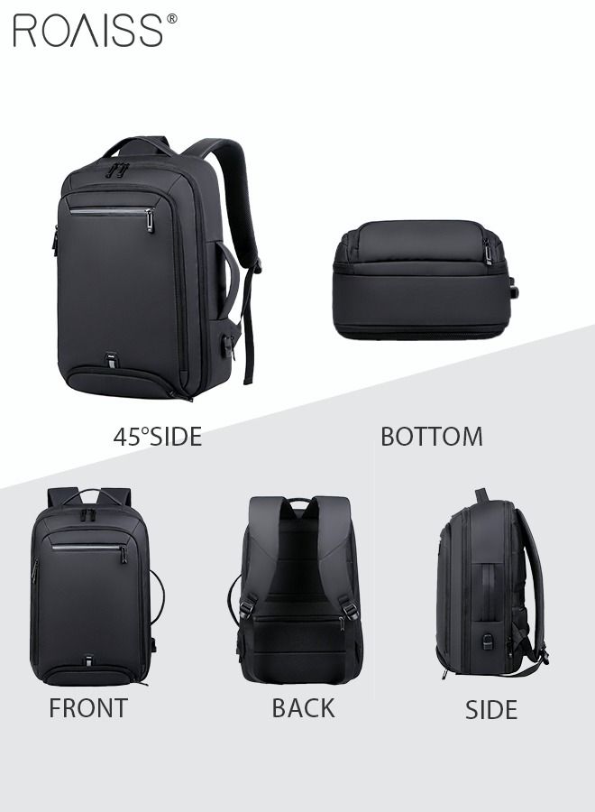 Fits 17 Inch Laptop Backpack Business Backpack 3 in 1 Scalable Capacity College Bookbag For Work School Travel Flight with USB Port Waterproof Casual Computer Daypack for Men Black