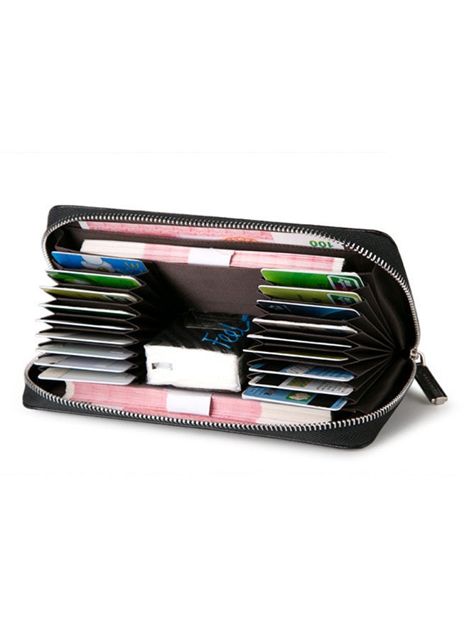 Leather Zipper Wallet With Wrist Strap Black