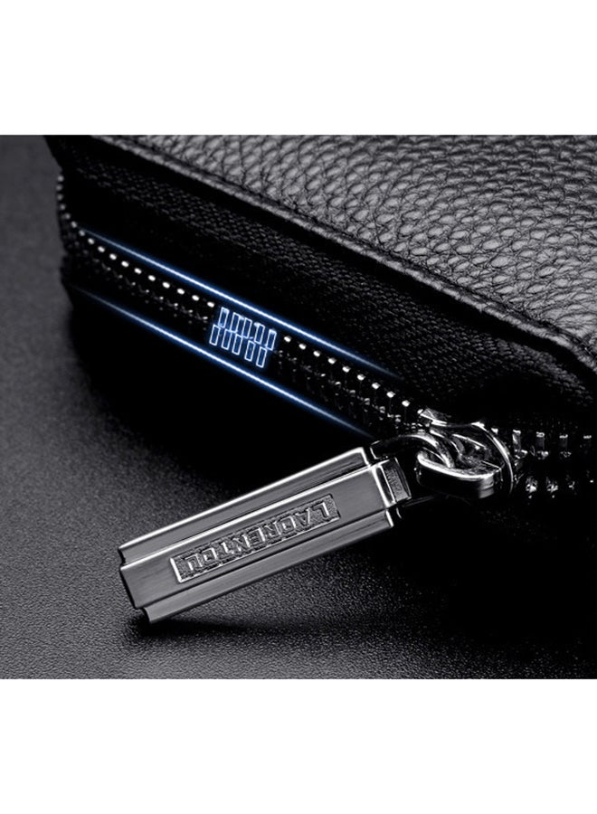 Leather Zipper Wallet With Wrist Strap Black