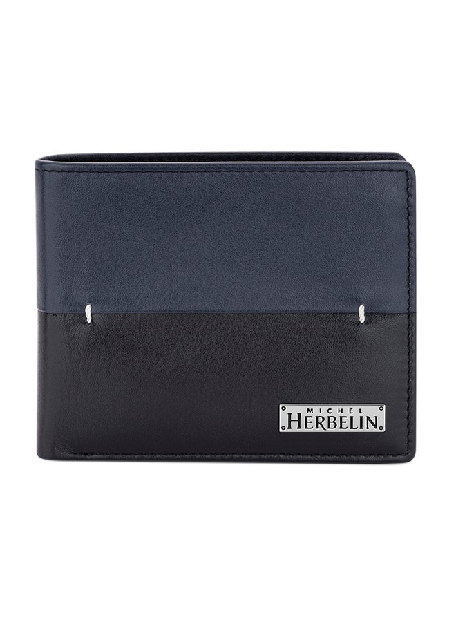 Leather ID Wallet Navy Blue/Black